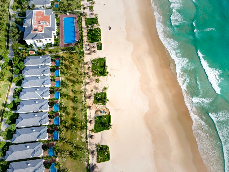 an aerial view of a beachside resort resort