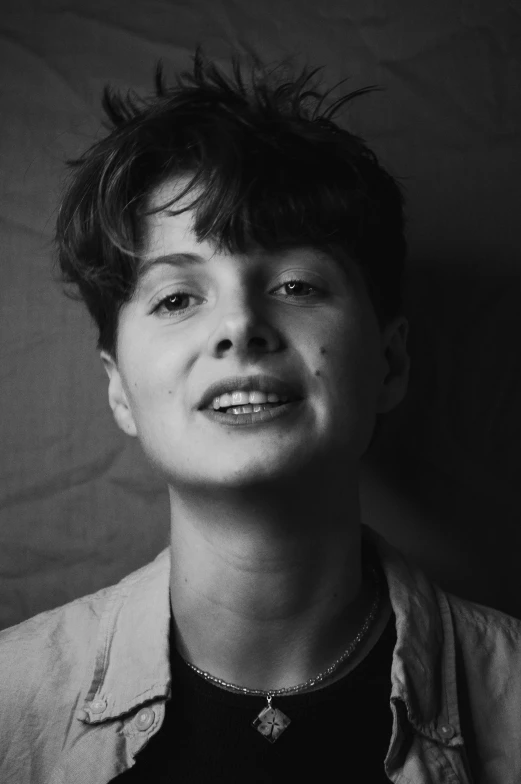 black and white pograph of a woman in a jacket