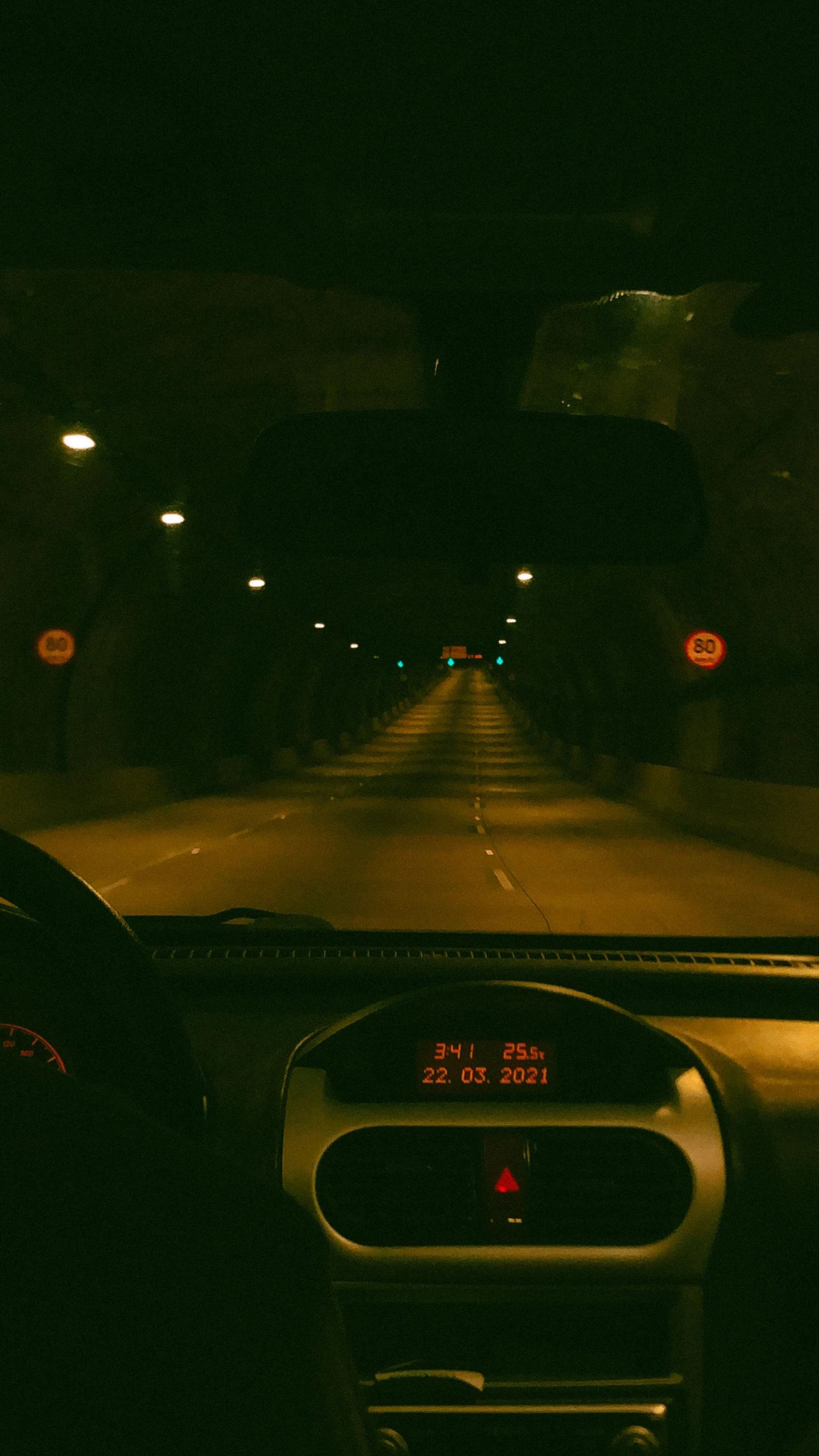 car view from inside in the dark night time