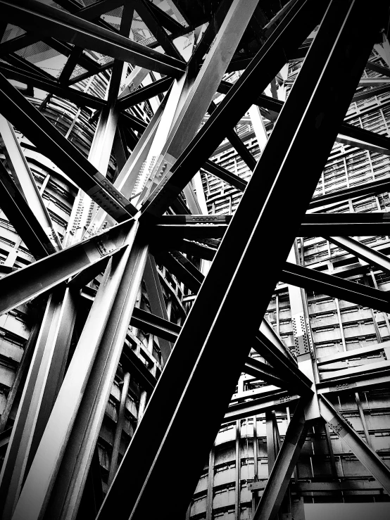 black and white image of an abstract steel sculpture