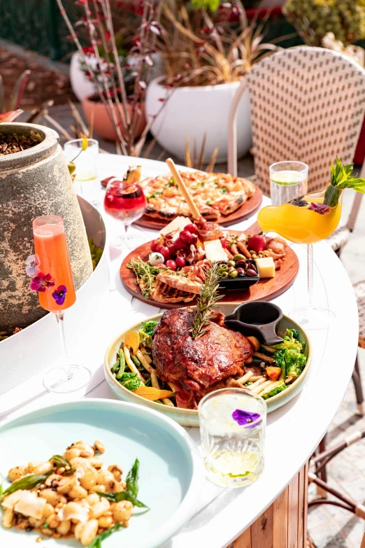 a table with a variety of food at it