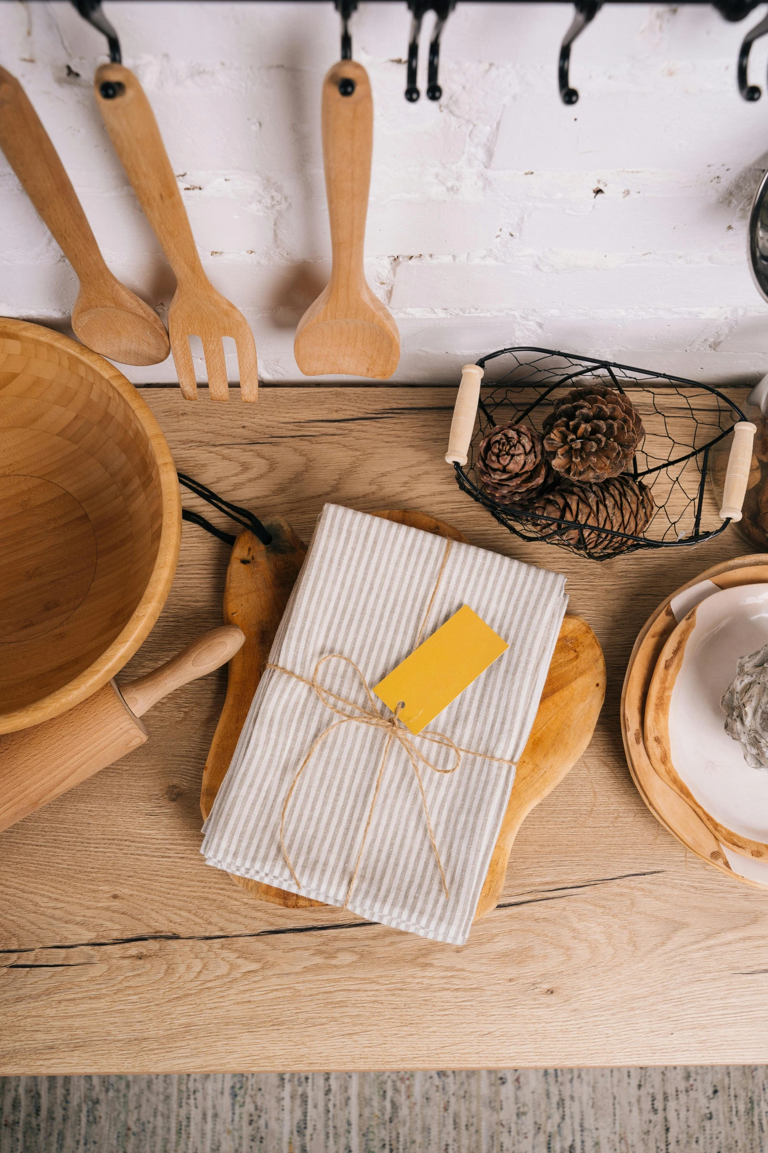 various items on display on a wooden surface