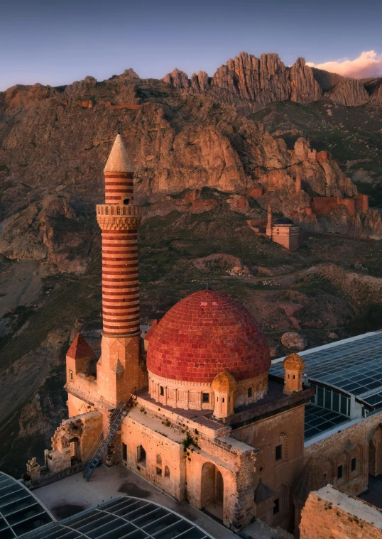 an aerial view of a very old building with a large domed roof