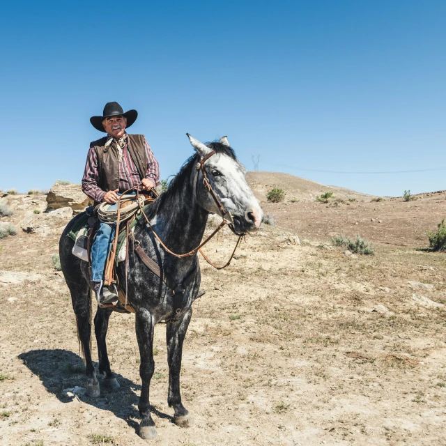 a man in cowboy hat riding on top of a horse