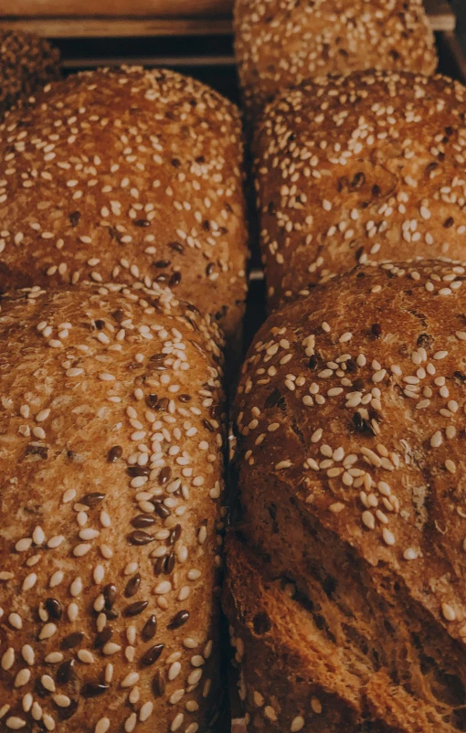 a close up view of bread that is on a shelf