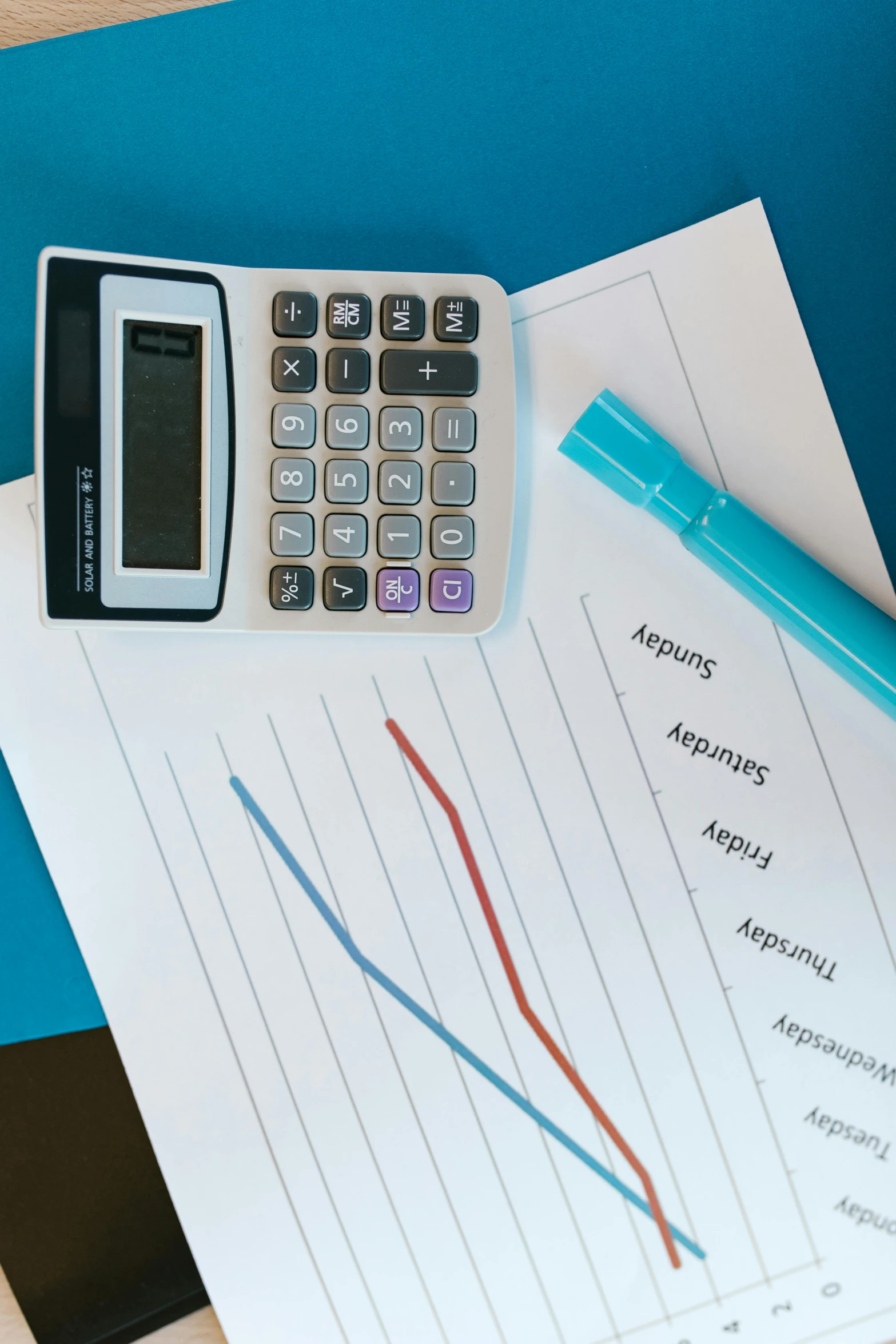 a calculator and pen on top of paper with graphs