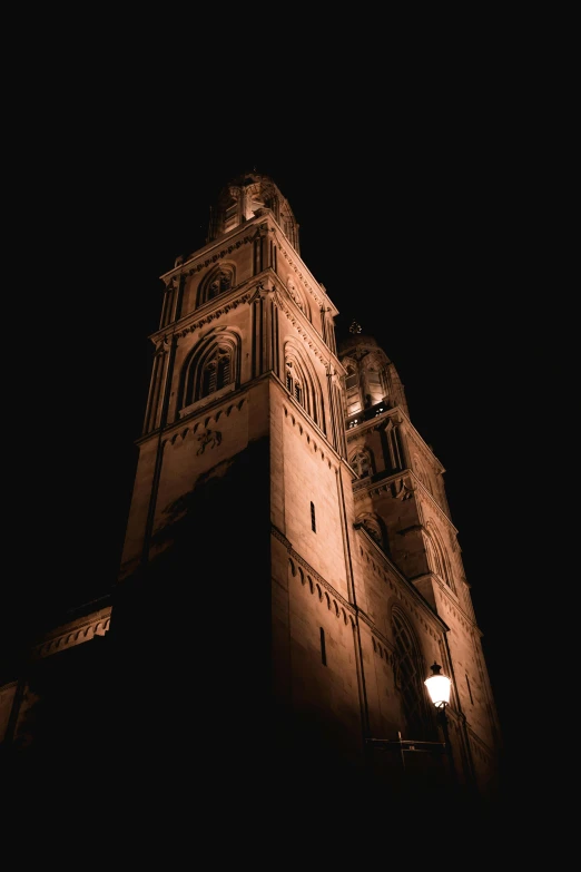 the tower is lit up by the lights