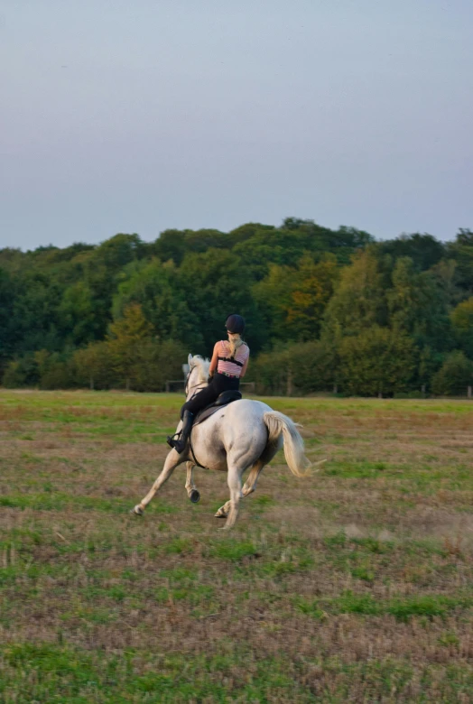 two men are riding horses in an open field