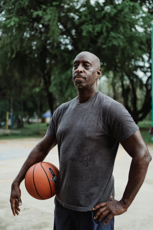 a man holding a basketball and looking at the camera