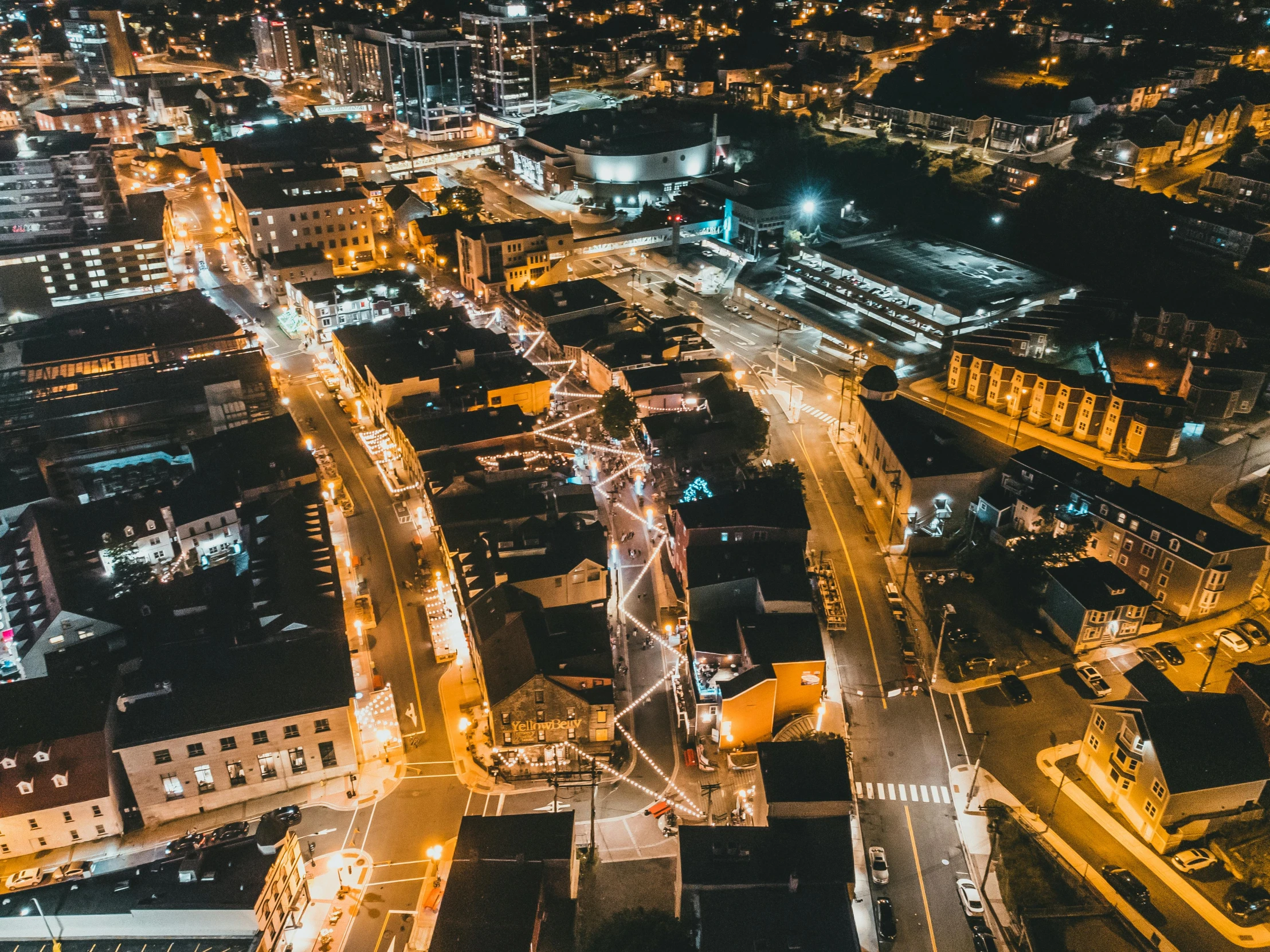 aerial s of the city at night