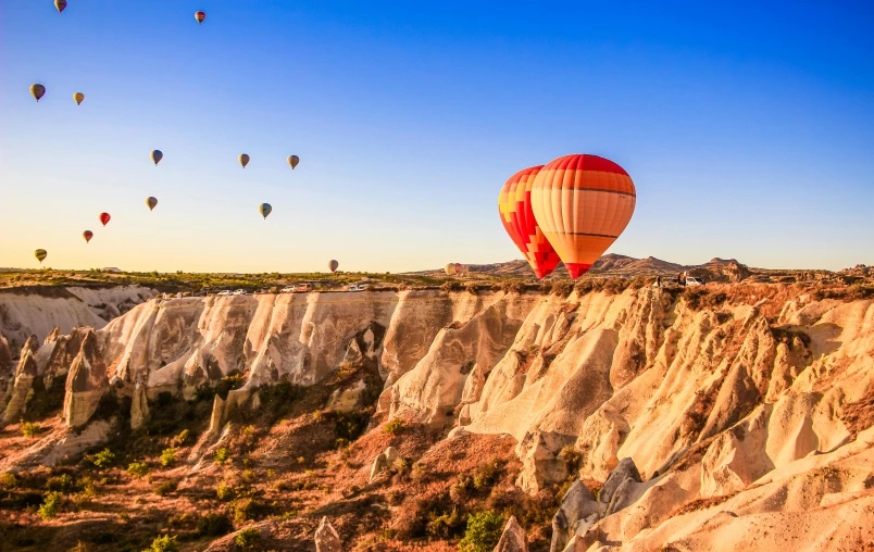 a view of  air balloons flying in the sky