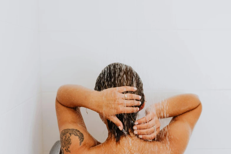 a person with their back turned is seen spraying water on them