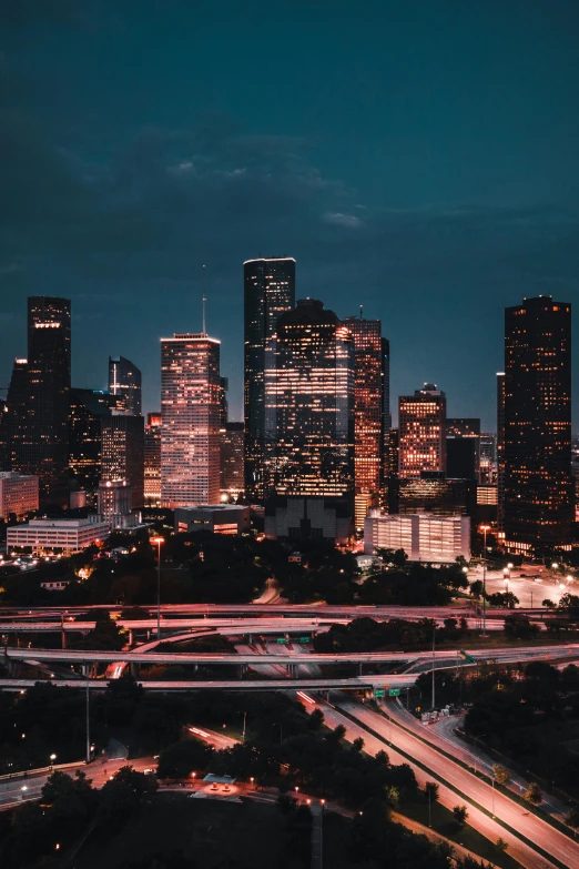 the cityscape is lit up with lots of lights