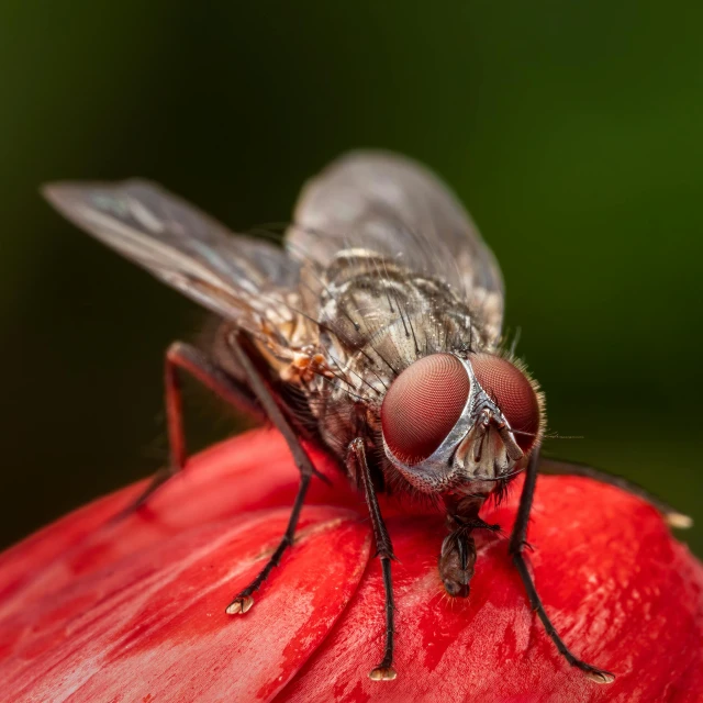 a flies close up sitting on top of a flower