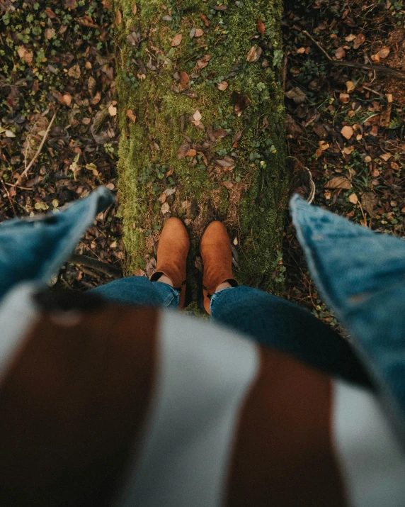 two people are standing with their feet up to the ground