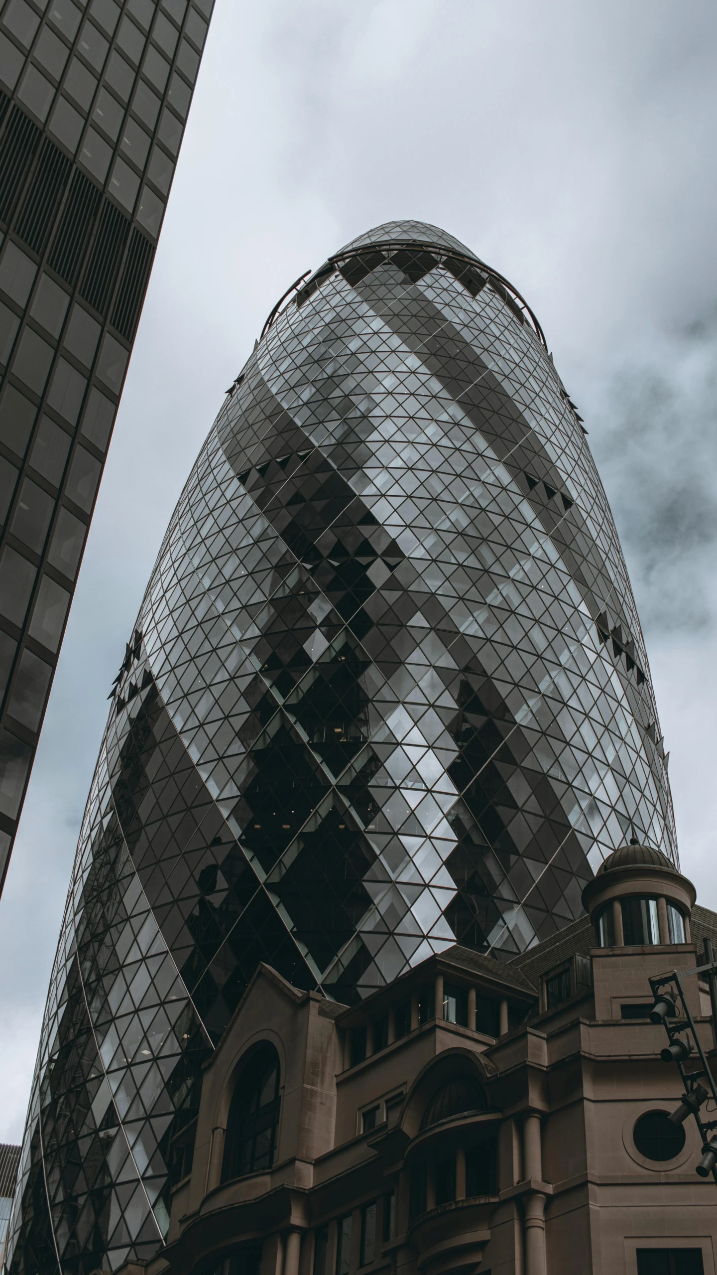 the architecture of the famous building has many reflections in its glass