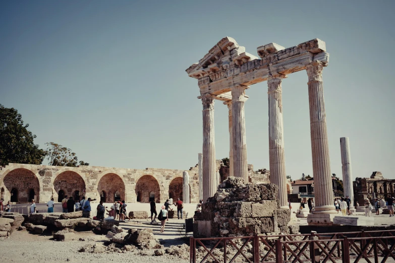 the ruins are decorated with columns for people to view