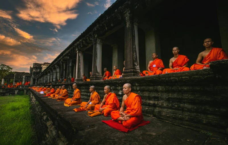 the monks are practicing their yoga ss in the temple