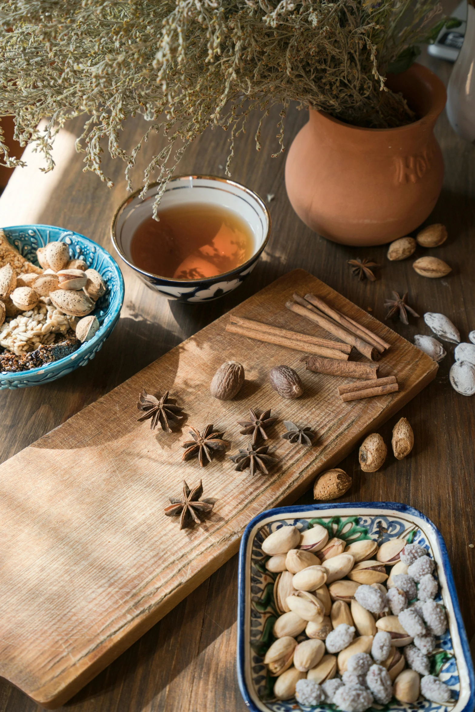 various types of nuts on a wood table