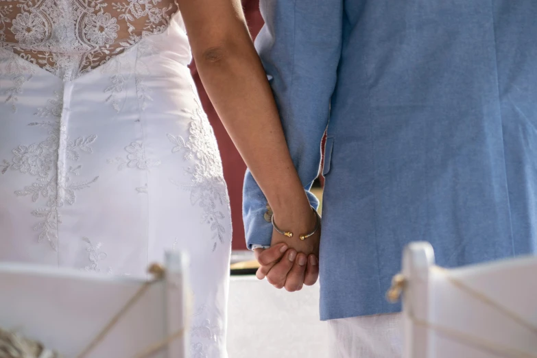 a close up view of two people holding hands