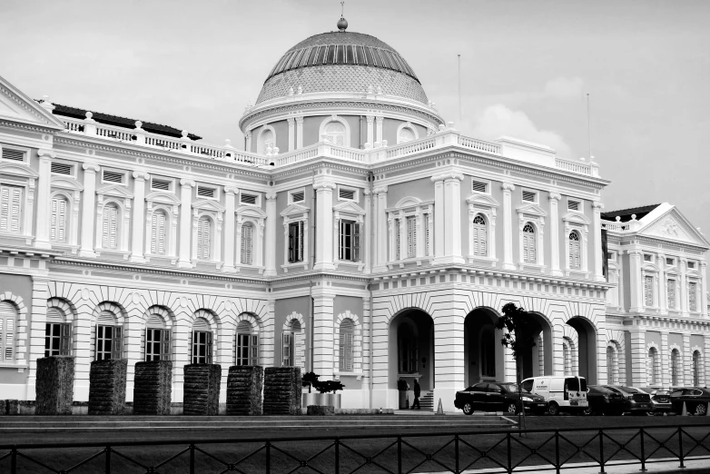 a black and white po of a historic building