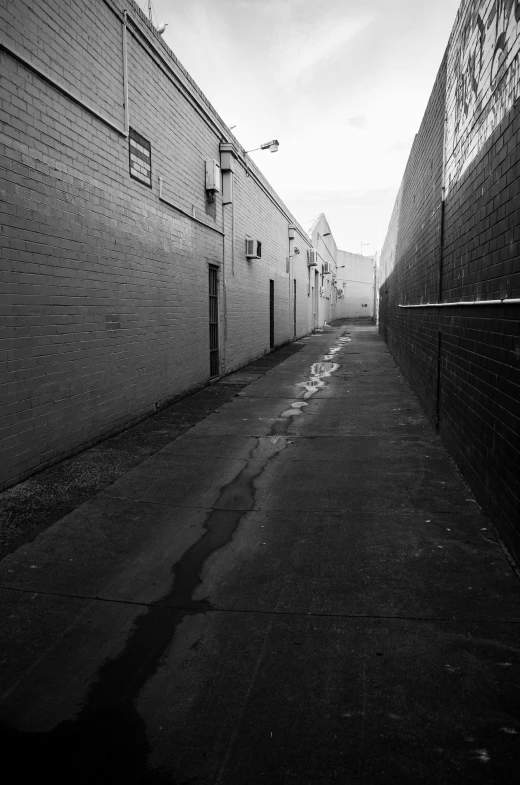 black and white pograph of a alley in an abandoned city