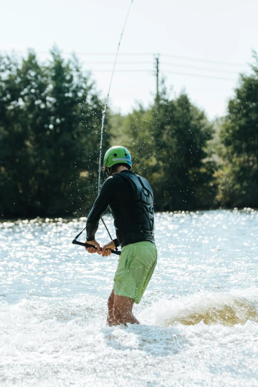 the man is skiing alone in the water