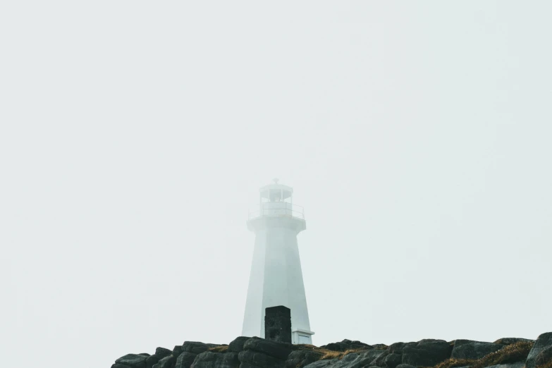 lighthouse tower high up on the cliff near the ocean