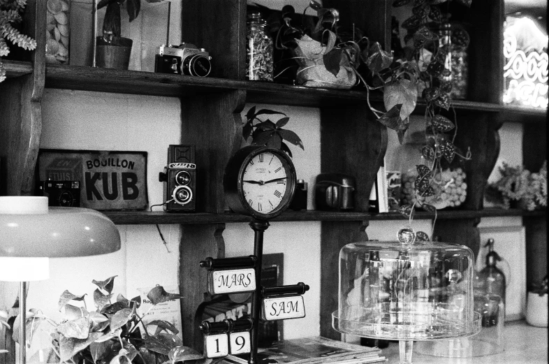 a collection of antiques is displayed in a black and white po