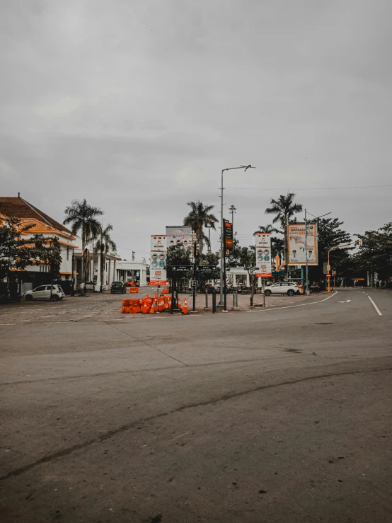 the empty parking lot in the city is full of traffic