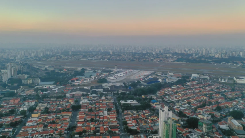 an aerial view of city and surrounding buildings