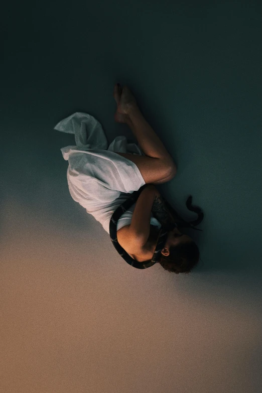 an aerial s of a woman laying down
