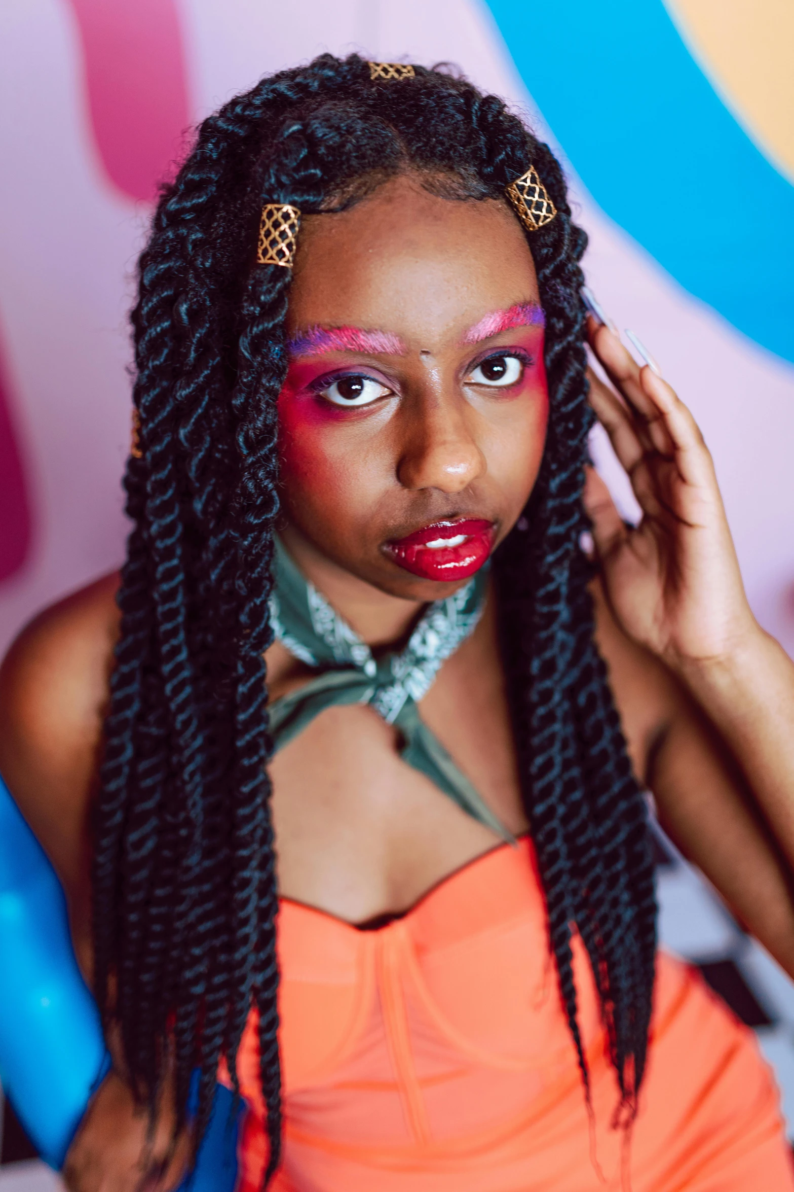 young african american woman with makeup on her face