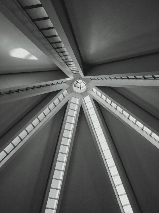 a black and white po of the inside of a roof