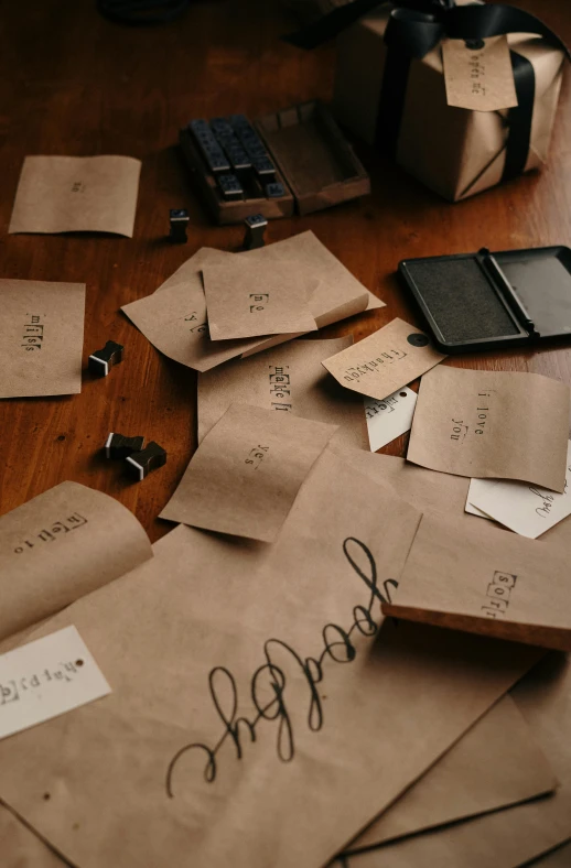 an assortment of envelopes are left unwrapped on the table