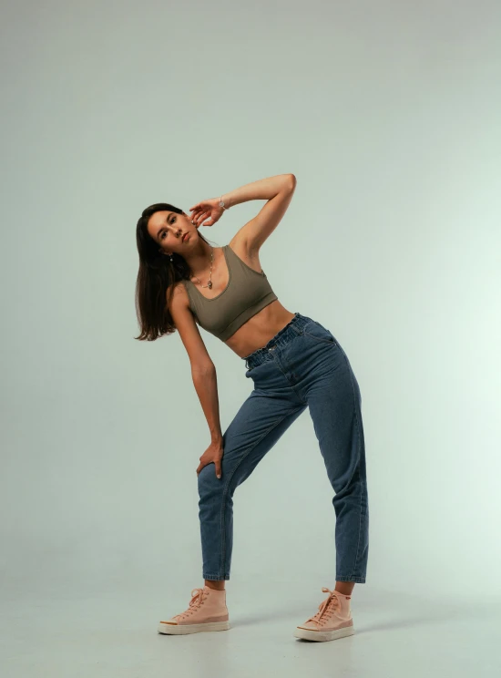 woman stretching in side pose for picture shoot