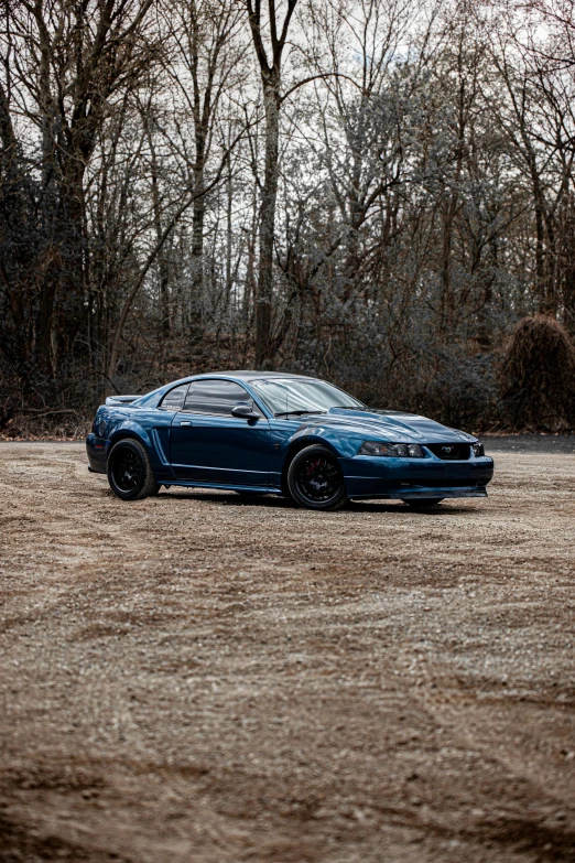 the dark blue car is parked in the driveway