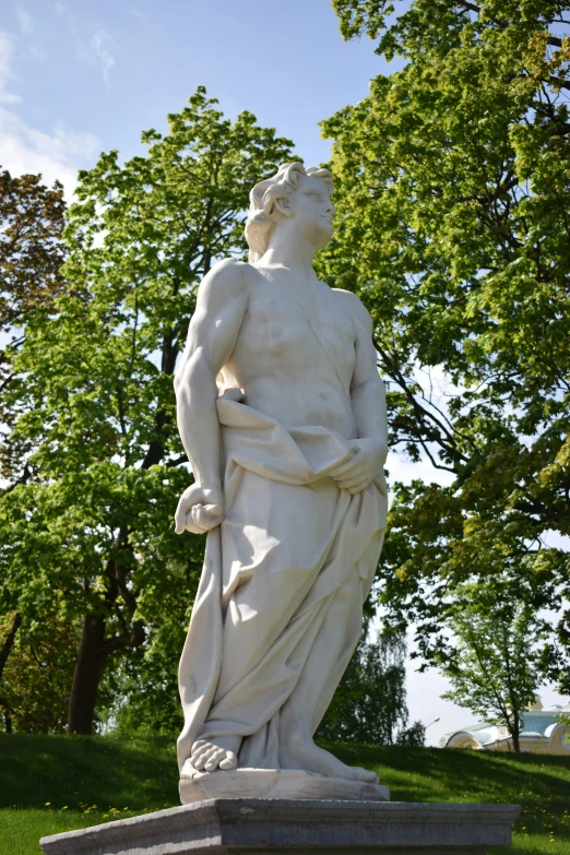 statue in large park setting with trees in the background