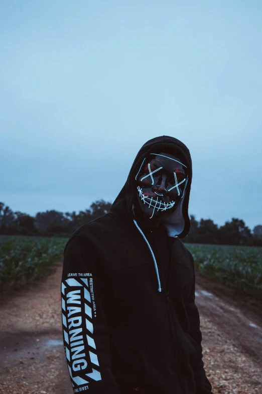 a person in black hoodie wearing a face mask