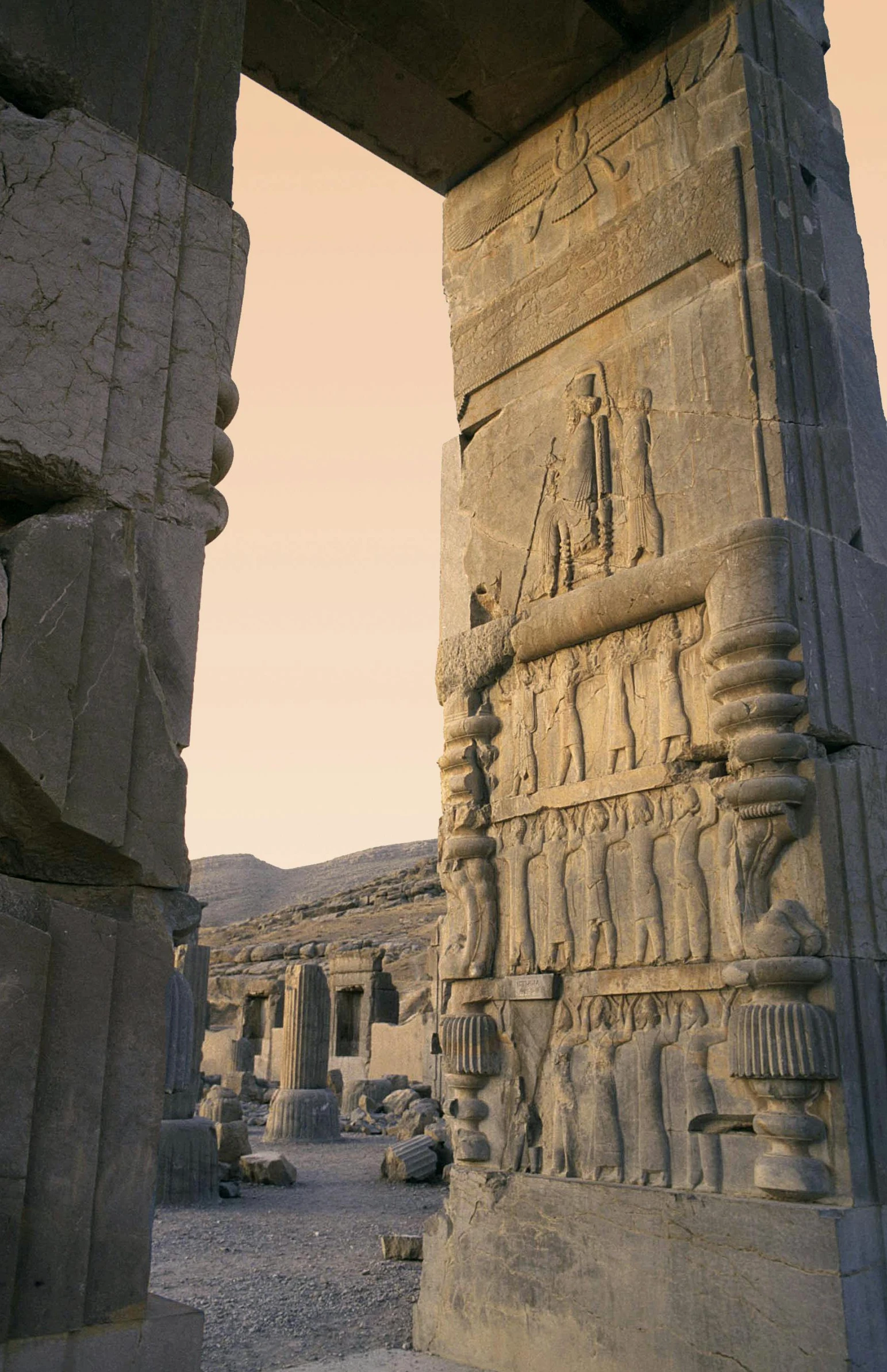 the entrance to an ancient archeological museum with statues