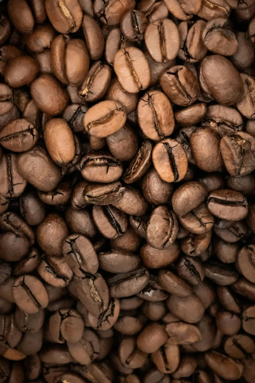 some coffee beans are mixed together and a brown background