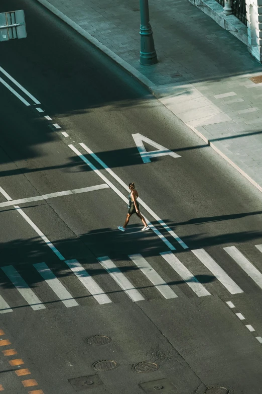 an overhead s of a person crossing a street