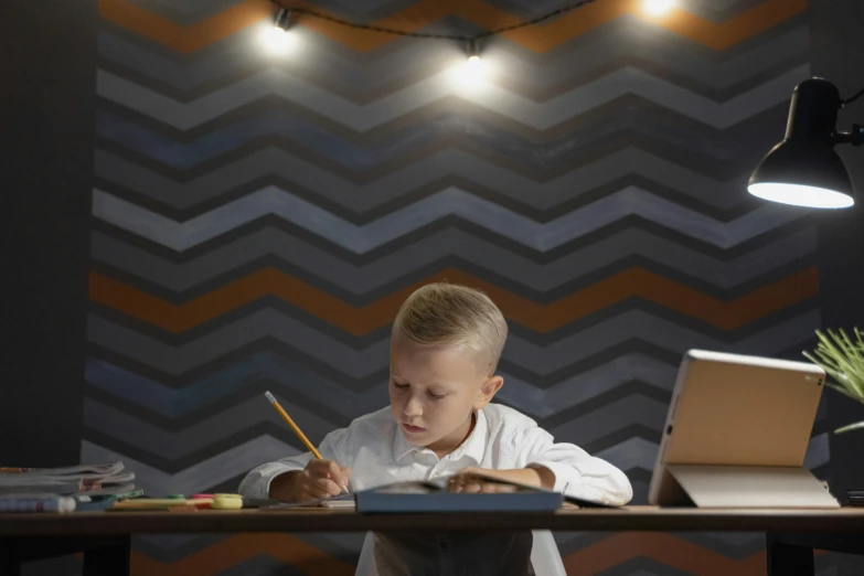 the  is at his desk using a computer