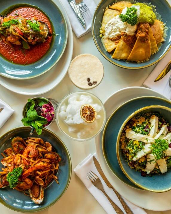 a group of plates on top of a table