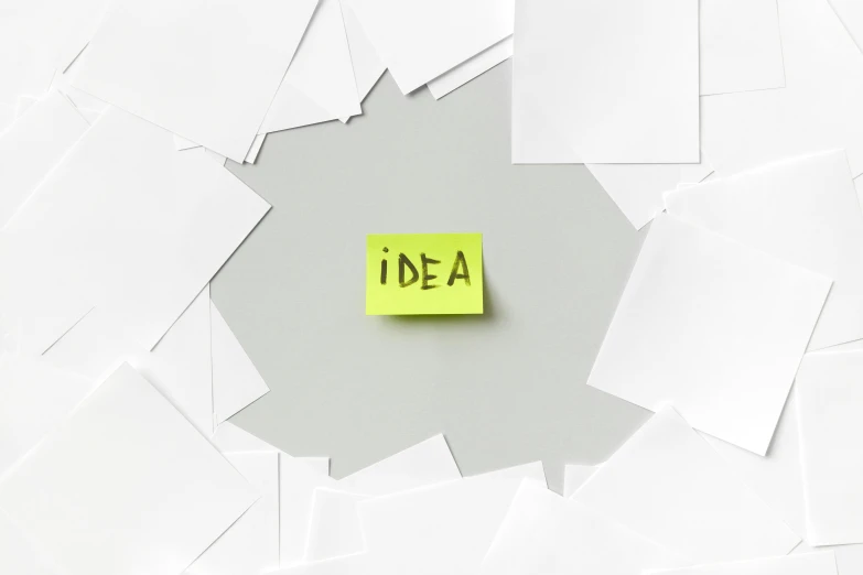 some yellow pieces of paper with the word idea written on them
