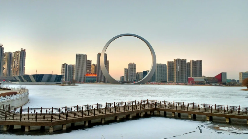 the skyline of a modern city in winter