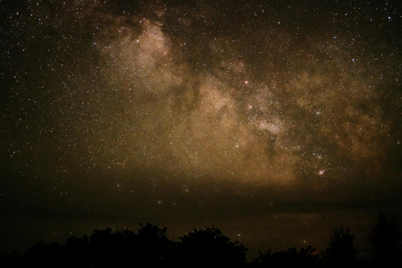 the view of the stars from a distance with trees on the far side