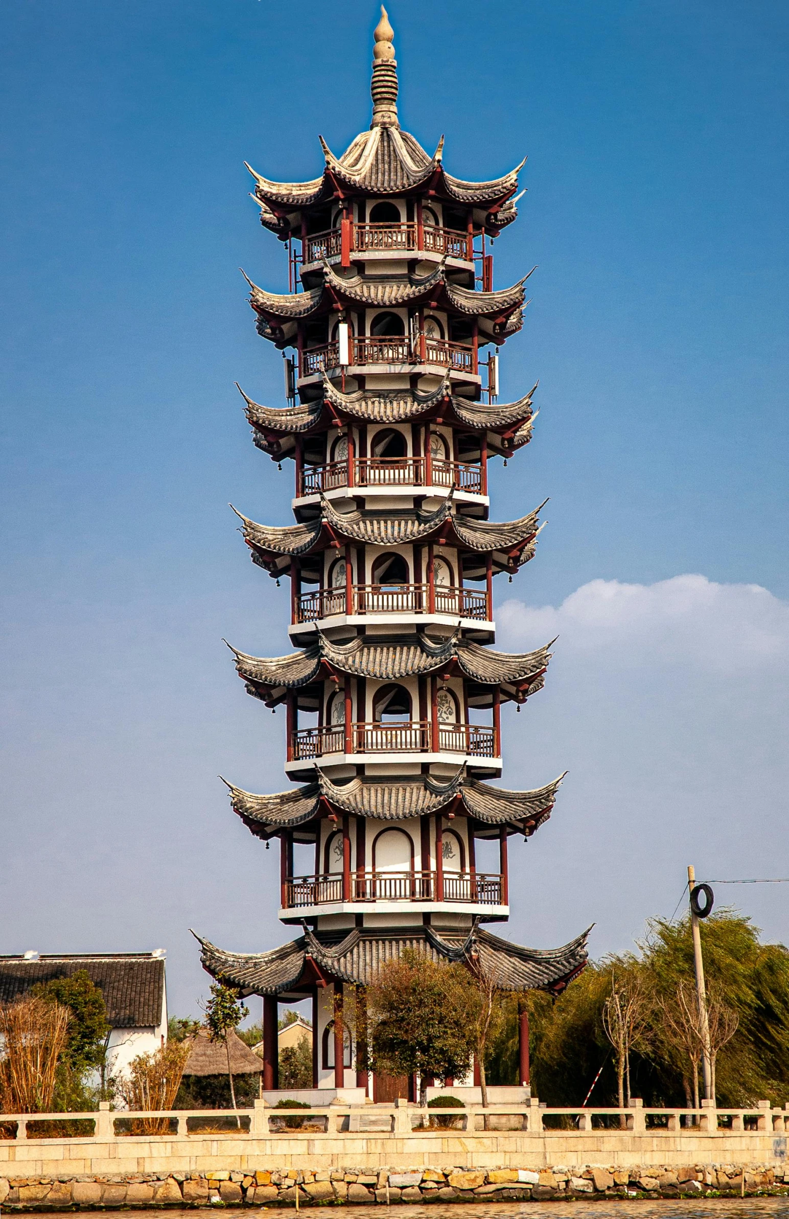 a tower that looks like it is built on top of water