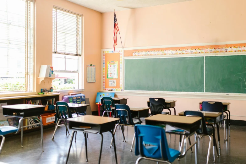 the school room has many small desks