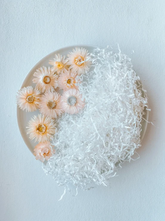 a plate that has some flowers in it